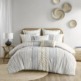 Cotton Printed Comforter Set with Chenille White/Navy Full/Queen B035128793