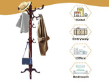Freestanding Wooden Coat Rack, Vintage Natural Birch Wood Coat Tree with Hooks, Sturdy Hall Tree for 71969527