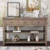 Console Table with Wood Frame and Legs, Sofa Table Entryway Table with 3 Drawers and 2 Open Shelves 96317130