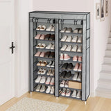 ZUN FCH Double Row 10-Tier Non-Woven Fabric Shoe Cabinet with Iron Pipes and Plastic Components, Gray 25457979