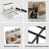 Queen Bed Frame with Ergonomic Headboard, Platform Bed Frame Queen Size with Outlets & Charger, W3107P262758