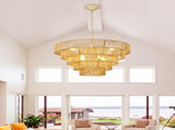 23.62" Tiered Chandelier, 5-Tier Off White Metal & Glass Pendant Light, 8xB12 Socket Max 40W, Bulbs W6558P574497