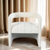 Modern Velvet Accent Chair with Ribbed Detail, Luxury Curved Fully Upholstered Accent Chair, Ivory N765P186032W