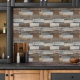 48 Pcs Wood Grain Splicing Wall Sticker Peel And Stick Backsplash PVC Wall Tile, Waterproof And Oil 77767506