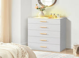 Particleboard Wood Three Drawers With LED Light Bedside Table Dresser Nightstand White 22355401