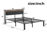 Queen Bed Frame with Charging Station and Storage Headboard, 18 Inch High Metal Platform Bed with PU W1820P532212