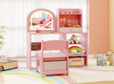 2-in-1 Kids Vanity & Writing Desk Set - LED Lighted Shatterproof Mirror , Pink 29083639
