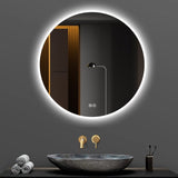 ZUN 32'' LED Round LED Bathroom Mirror with Lights-Wall Mount Vanity, Anti-Fog, 3 Color Temperature W2709P242511