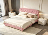 Queen Size Upholstered Platform Bed Frame with 46" Tufted Boucle Headboard, Solid Wood Slat Support, 28845072