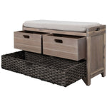 ZUN Storage Bench with Removable Basket and 2 Drawers, Fully Assembled Shoe Bench with Removable Cushion 20282827