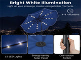 10 Ft Solar Powered Patio Umbrella with 24 LED Lights, Beige Outdoor Market Umbrella 70193351