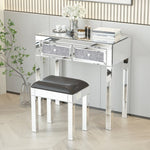 ZUN Mirrored Desk Makeup Table with Crystal Diamond,Mirror,MDF Dressing Table with 2 Drawer W104336327