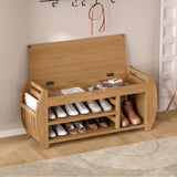 ZUN Retro Multifunctional Storage Bench with Cushion and Curved Side Panel for Entrance and Living Room 48884556