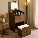 3 in 1 Vanity Desk with Flip Top Mirror, Small Make Up Vanity Set with Visible Glass Desktop, T3685P338703