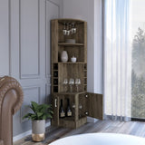 Syrah Corner Bar Cabinet, Eight Bottle Cubbies, Double Door, Two Open Shelves -Dark Brown B07091985
