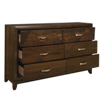 ZUN Modern Bedroom Walnut Finish 1pc Dresser of 6 Drawers Decorative Angled Front Satin Brass Tone B011P216648