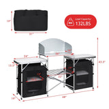Foldable camping kitchen with 2-sided windshield pockets 88971357