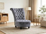 Grey Retro High Back Armless Royal Accent Chair Fabric Upholstered Tufted Seat for Living Dining And 66498578