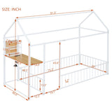 Twin Size Metal Bed House Bed Frame with Desk, Shelves, Power Outlets and USB Ports, White N737P173490K