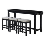 4pc Counter Height Dining Set Black Finish Counter Height Table w Drawer Built-in USB Ports Power B011P151854