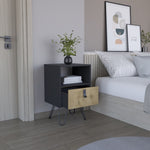 ZUN Huna Nightstand, Stylish Storage with Hairpin Leg, Open Shelf and Drawer B200P173218