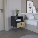 ZUN Huna Nightstand, Stylish Storage with Hairpin Leg, Open Shelf and Drawer B200P173218