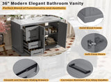 36" Modern Bathroom Vanity with Ceramic Sink, Soft-Close Door, Adjustable Shelf & 3 Drawers, Ample N729P280194E