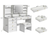 5-Drawer Dressing Table Set with Shelves and Hooks Dressing Table with Power Strip LED Three-Tone 00957000