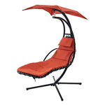 ZUN 53.15 in. Outdoor Orange Hanging Curved Lounge Chair Steel Hammocks Chaise Swing with Built-In 89233156