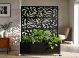 70.87" H 46.06" W Leaf Pattern Privacy Screen with Planter Box, Black Metal Freestanding 54051391
