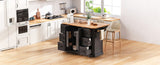 K&K 56 inch Kitchen Island with Rubber Wood Veneer Drop Leaf, Power Outlet, 4 Door Shelves, Embossed N707P266184B