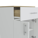 Pantry Organizer Cabinet 33" H, One Drawer, Two Interior Shelves, Two Doors, White/Light Oak B097120607