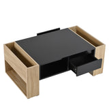 ON-TREND High Glossy Coffee Table with 2 Drawers, Practical Two Tone Center Table with Hidden N721P205792B