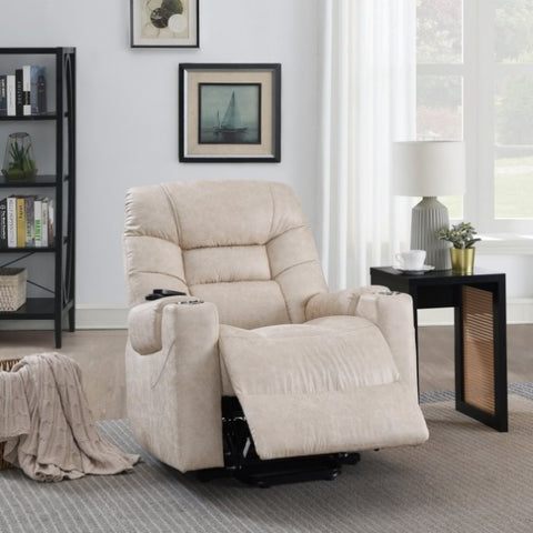 ZUN ACME Nairi Power Recliner w/Lift, Heating & Massage, Light Gray Leather Aire LV02995