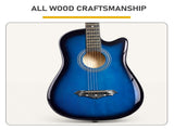 Blue 38-inch Acoustic Guitar with Picks, Strings, Capo, Case, Tuner, and Strap 24629343