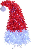 ZUN 6 FT Santa Hat Style Pre-lit Christmas Tree, Hinged Artificial Xmas Tree Pine Tree with 300 Lights, 26451008