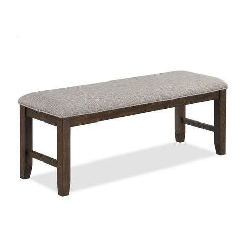 ZUN 1pc Traditional Charm Brown Finish Standard Height Dining Bench Light Gray Fabric Upholstery Solid B011P145136