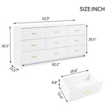 ZUN Modern White 9-Drawer Dresser for Bedroom - Ample Storage Wide Chest of Drawers, Sturdy & Safe W1785136033