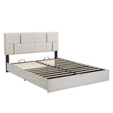Queen Size Upholstered Platform Bed with Hydraulic Storage System,No Box Spring Needed,Beige N733P207778A