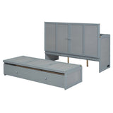 Queen Size Murphy Bed with USB Port and a Large Drawer, Gray N708P205905E