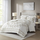 3 Piece Tufted Cotton Chenille Comforter Set Ivory/Taupe King/Cal King B03597182