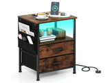 Nightstand with LED Lights & Charging Station, 2 Folding Fabric Drawers 64867151