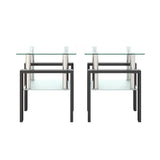 ZUN Set of 2, Modern Tempered Glass Tea Table Coffee Table End Table, Square Table for Living Room, W241104200