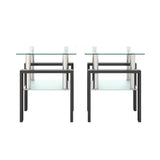 Set of 2, Modern Tempered Glass Tea Table Coffee Table End Table, Square Table for Living Room, W241104200