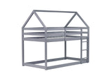 Twin over Twin Rubber Wood Floor Bunk Bed, with ladder,Guardrails,House-Shaped-Bunk Bed,Grey W504P206863