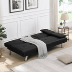 ZUN sofa bed with Armrest two holders WOOD FRAME, STAINLESS LEG, FUTON BLACK PVC W214101864