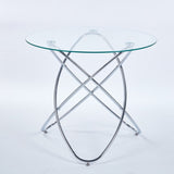 Dining Table with chrome metal leg and tempered glass,Modern Space Saving Kitchen Table for Living W234P329696
