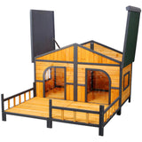 Wooden Large Dog House Outdoor Double XL Dog Kennel with Elevated Floor and Porch, Weatherproof W465P189954