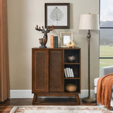 Mid Century Modern Rattan Sideboard Cabinet, Buffet Cabinet for Entryway Hallway Living Room Kitchen W1801P195630