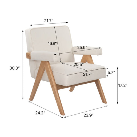 ZUN Hengming wooden leg leisure chair with handrails, cushions.uitable for living room, bedroom, study W212P156425